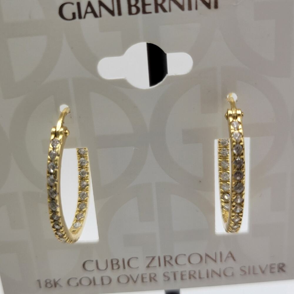Gold hoop pave earrings, 18k Gold, New with tags